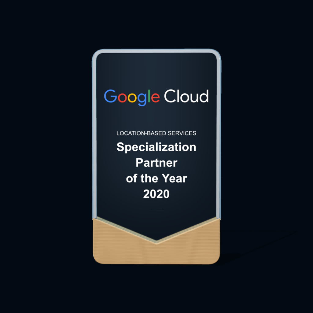 Representação 3D do prêmio Specialization Partner of the Year 2020 · Location-Based Services · Global